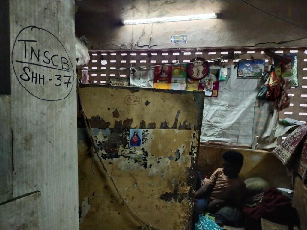 The house of a family in a dilapidated building in Kannappar Thidal,Chennai