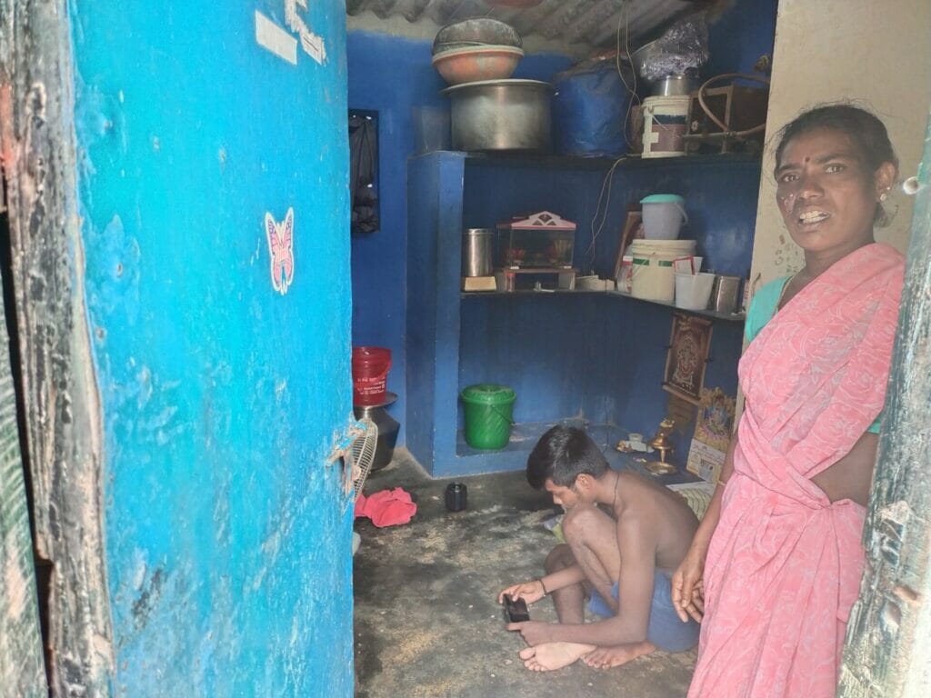 A woman and a child living in a single-room in Chennai