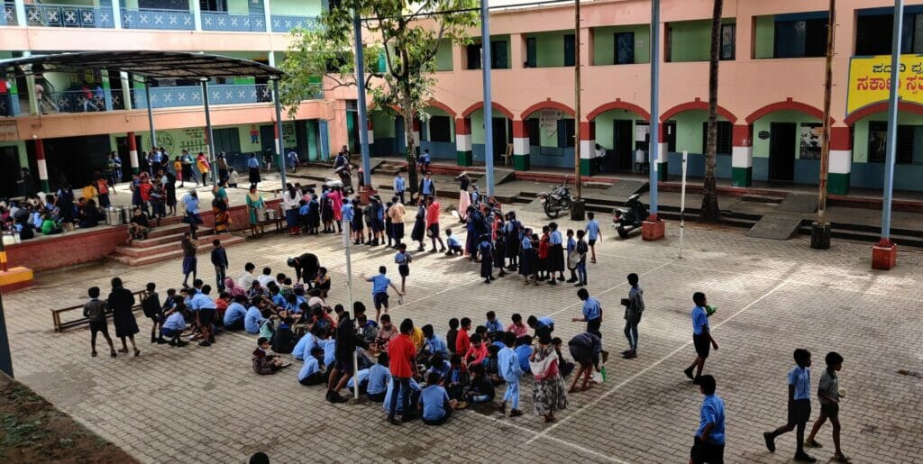 School children gather in the premises of a Government school