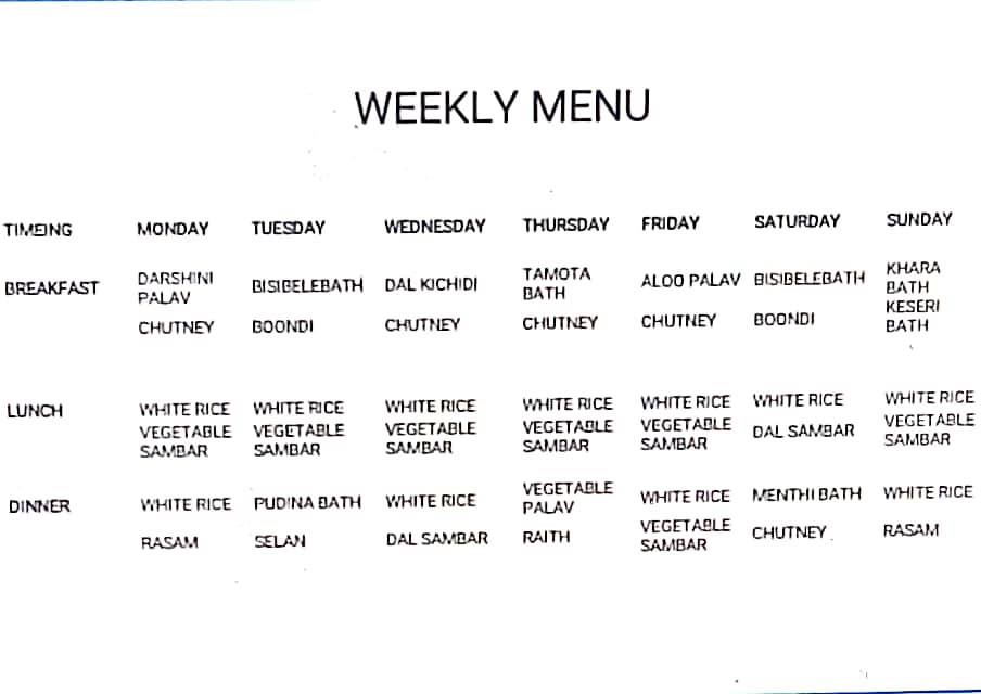 Weekly Indira Canteen menu in Bengaluru 
