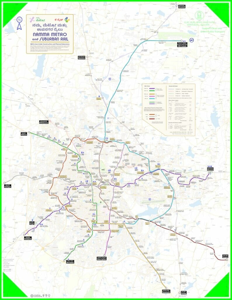 Namma Metro and suburban rail map of Bengaluru 
