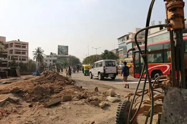 road under construction on Outer Ring Road 