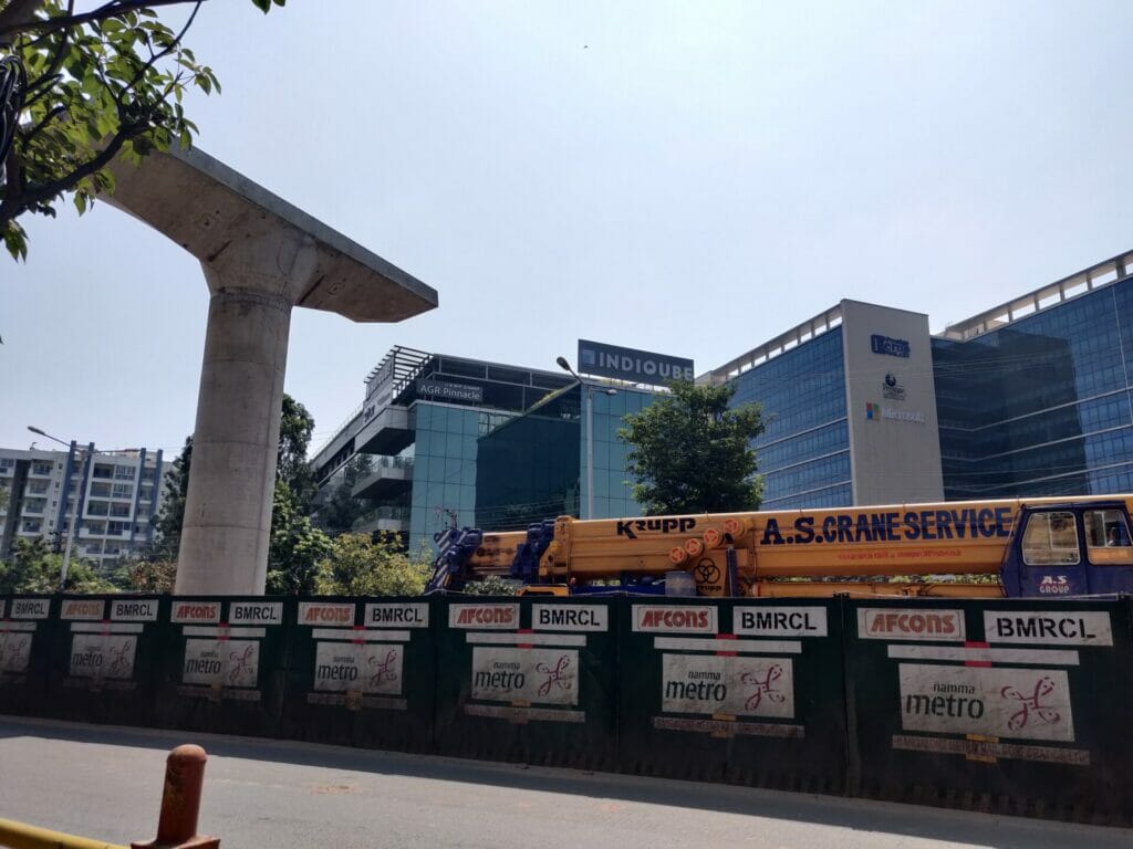Metro construction underway near Sarjapura