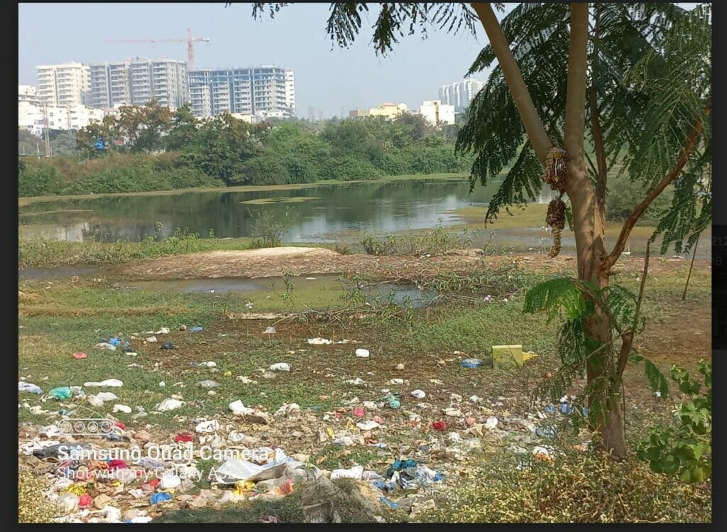 Garbage at Devi Kunta Lake in Hyderabad