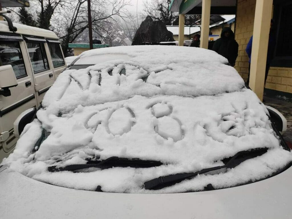 Joshimatch. Car covered by ecent heavy snowfall in Joshimath