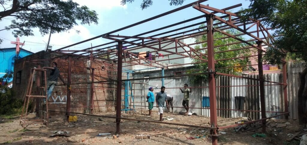 Construction of the tuition centre in Vyasarpadi