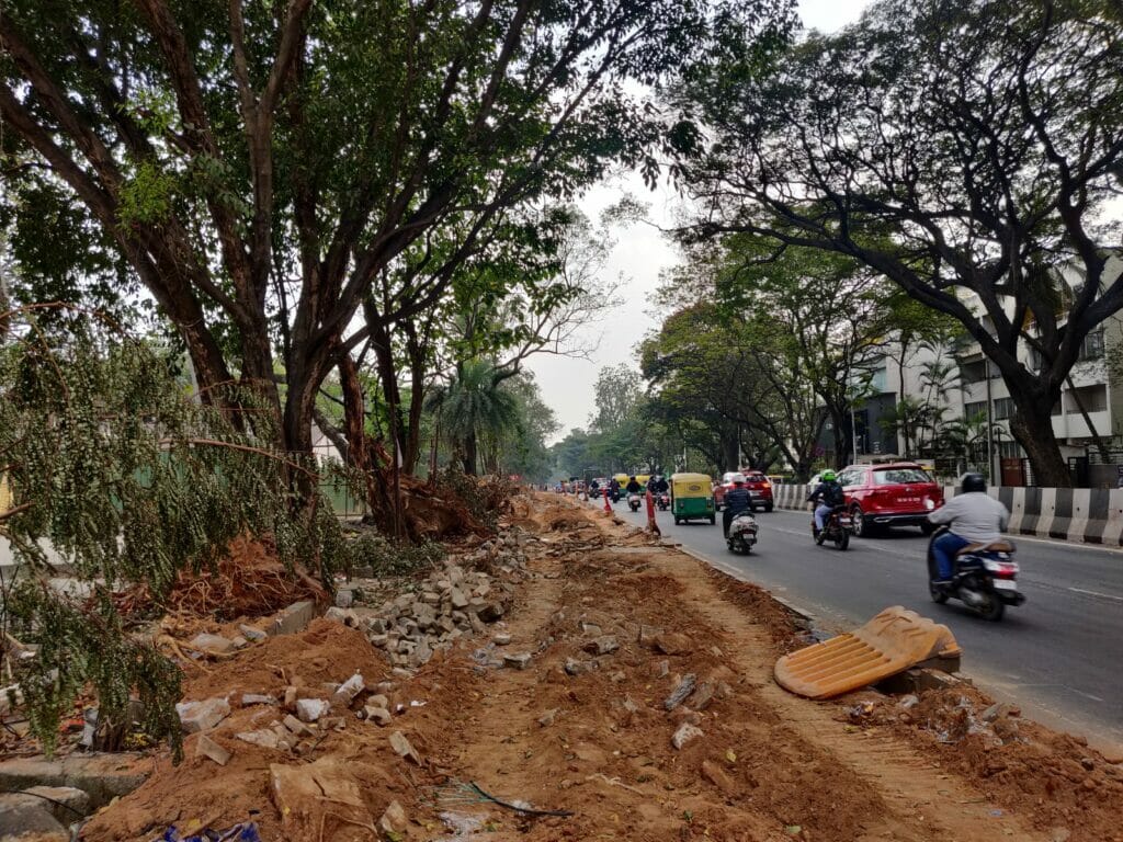 Un uprooted tree on Bellary Road. 