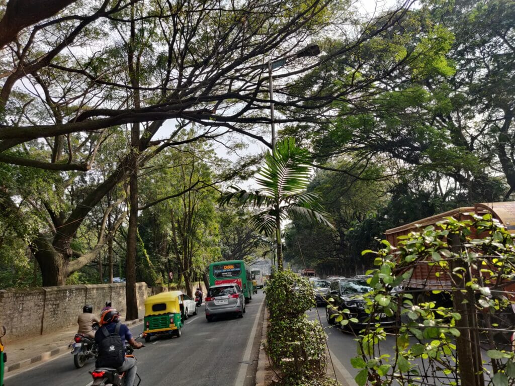 The stretch of road in front of Palace Grounds on the way to the Guttahalli flyover in Bengaluru. 