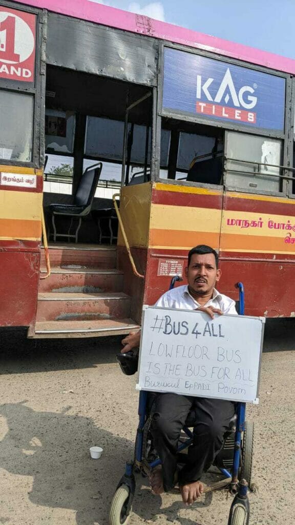 placard campaign by DRA for low floor MTC buses in Chennai