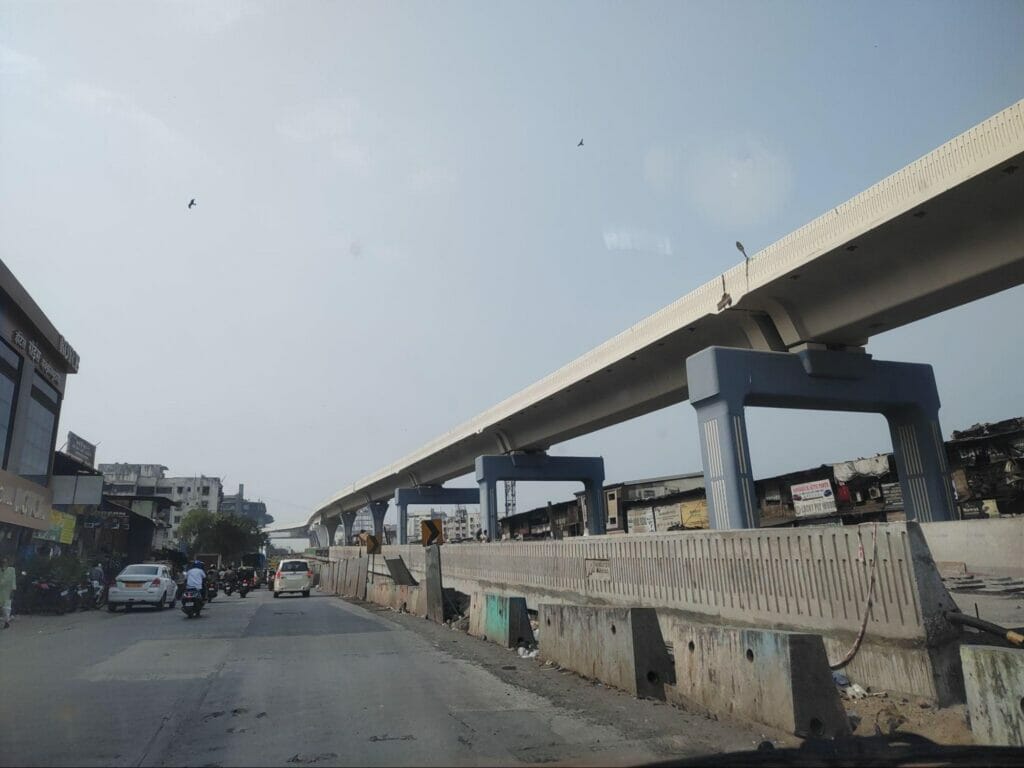 A flyover being constructed adding to the travel infrastructure in Mumbai