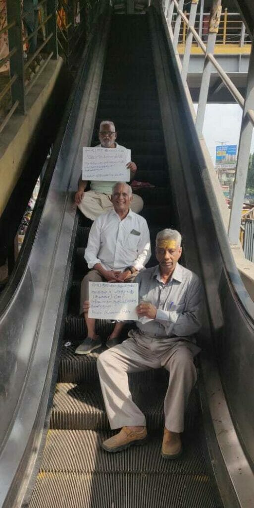 senior citizen stage a sit-in protest