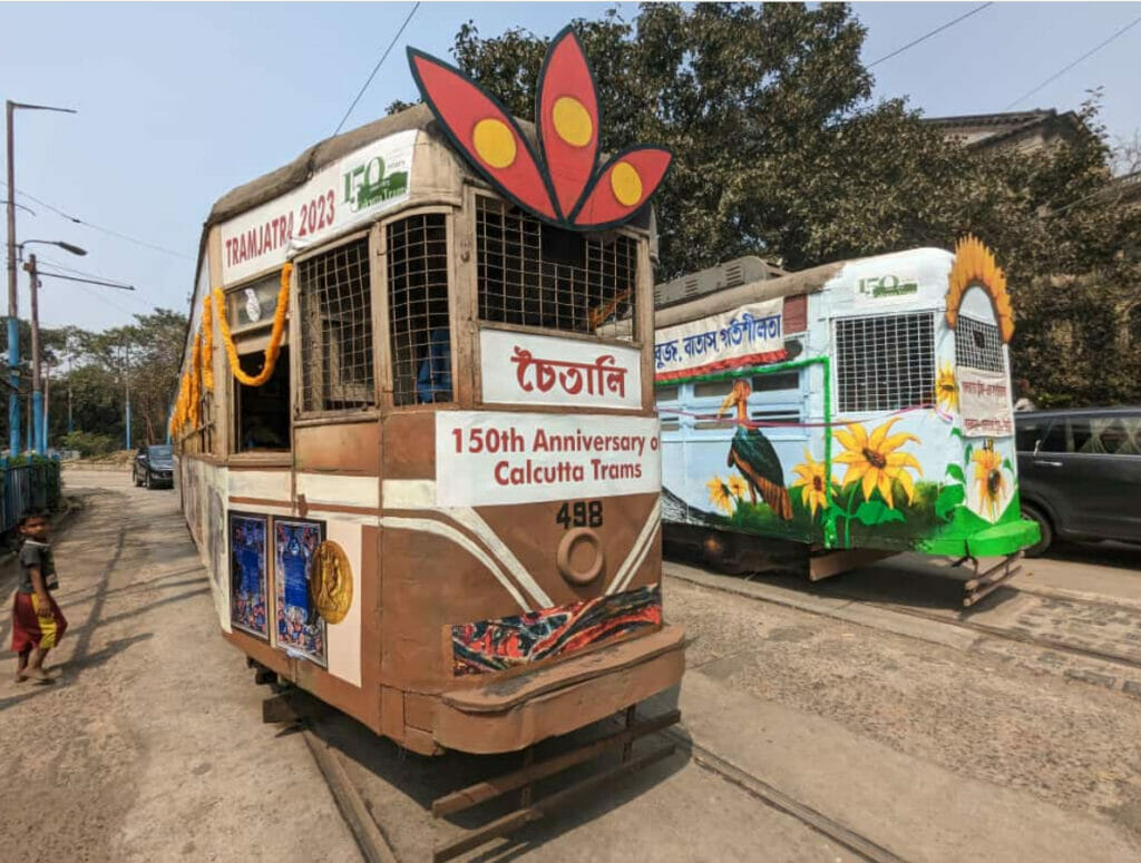 Trams in Kolkata decked up for the Tramjatra Festival 2023, that coincided with 150 years of the service.