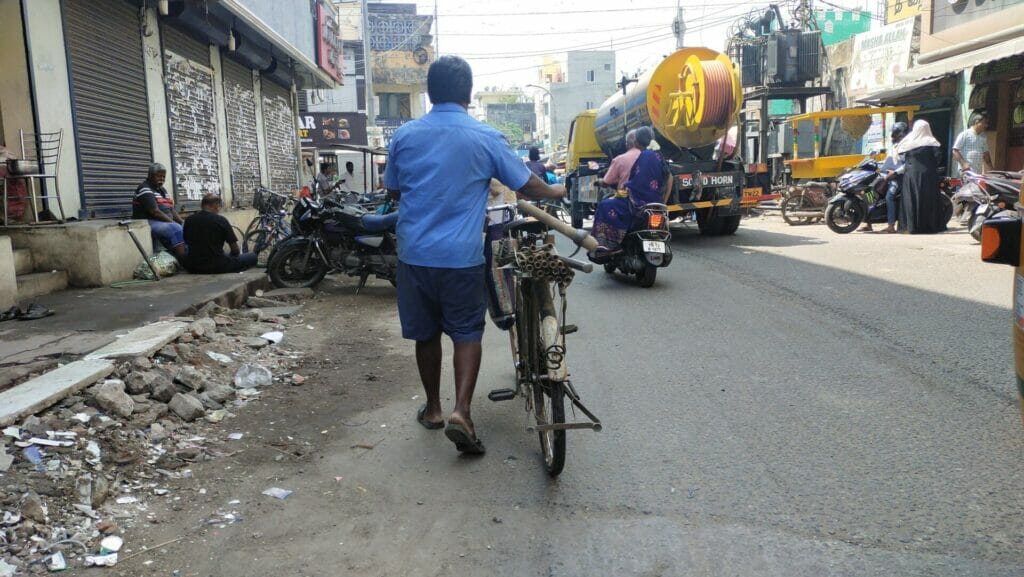 A manual worker in Chennai on his cycle