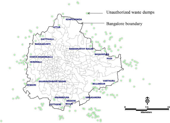 Visualisation of dump sites in and around the city boundaries
