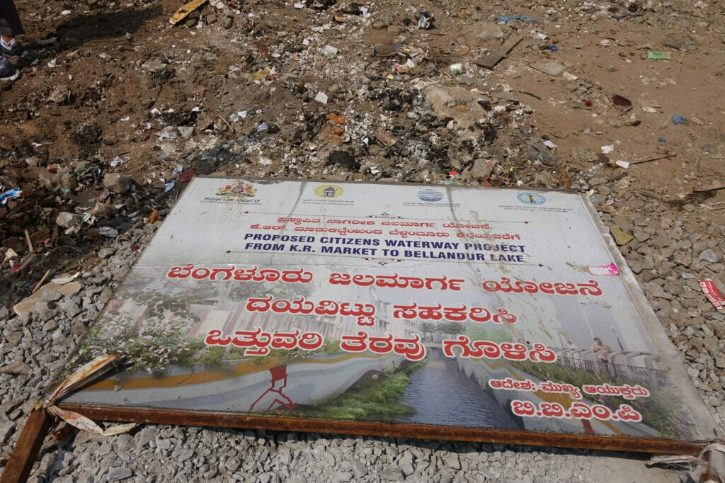 A board in Kannada explaining the Citizen WaterWay Project. 