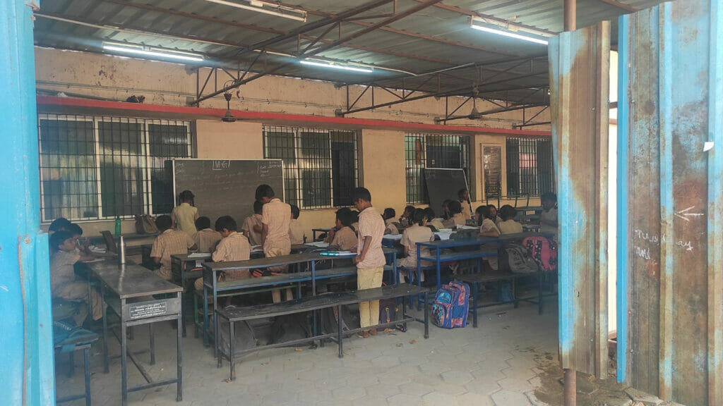 corporation school having classroom in an outside shed in Tiruvanmiyur