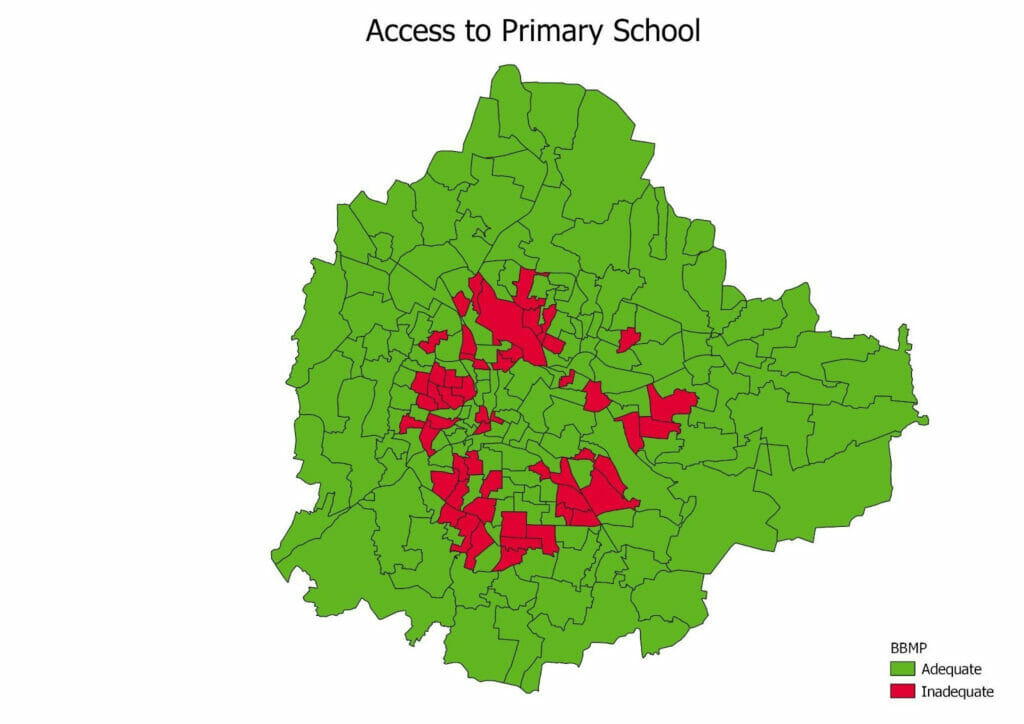 Map of access to primary schools at ward level 