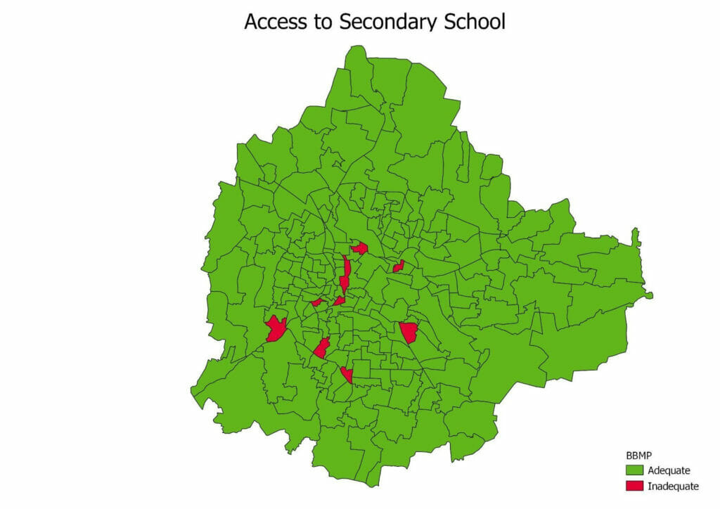 Map of access to secondary schools at ward level. 