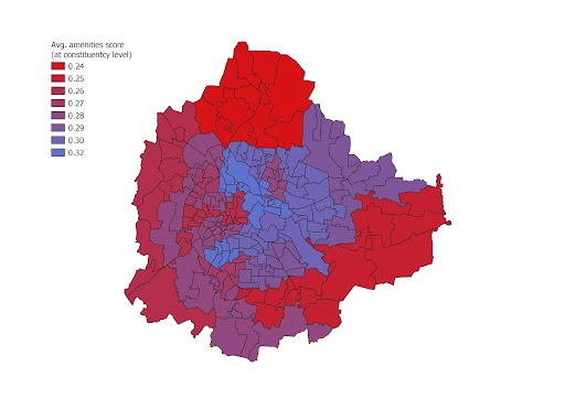 GIS map of the constituencies based on their amenities score