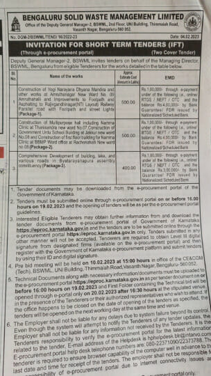 Newspaper clipping of the tender document