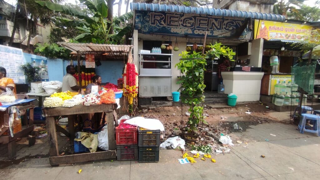 flower vendor in thiruvanmiyur and ramp debris