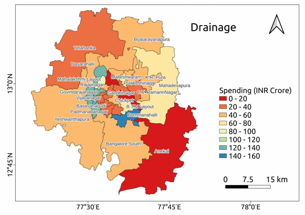 Map of expenditure on drainage for the 28 assembly constituencies