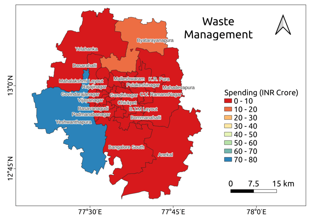Map of spending on waste management  for the 28 assembly constituencies