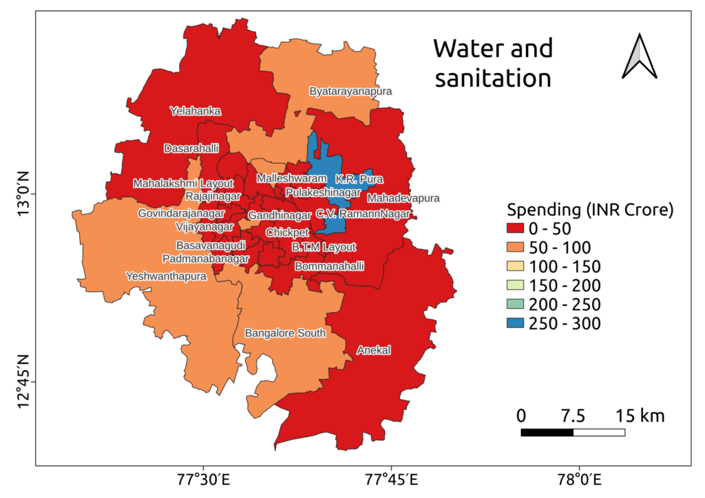 Map of spending on water and sanitation  for the 28 assembly constituencies