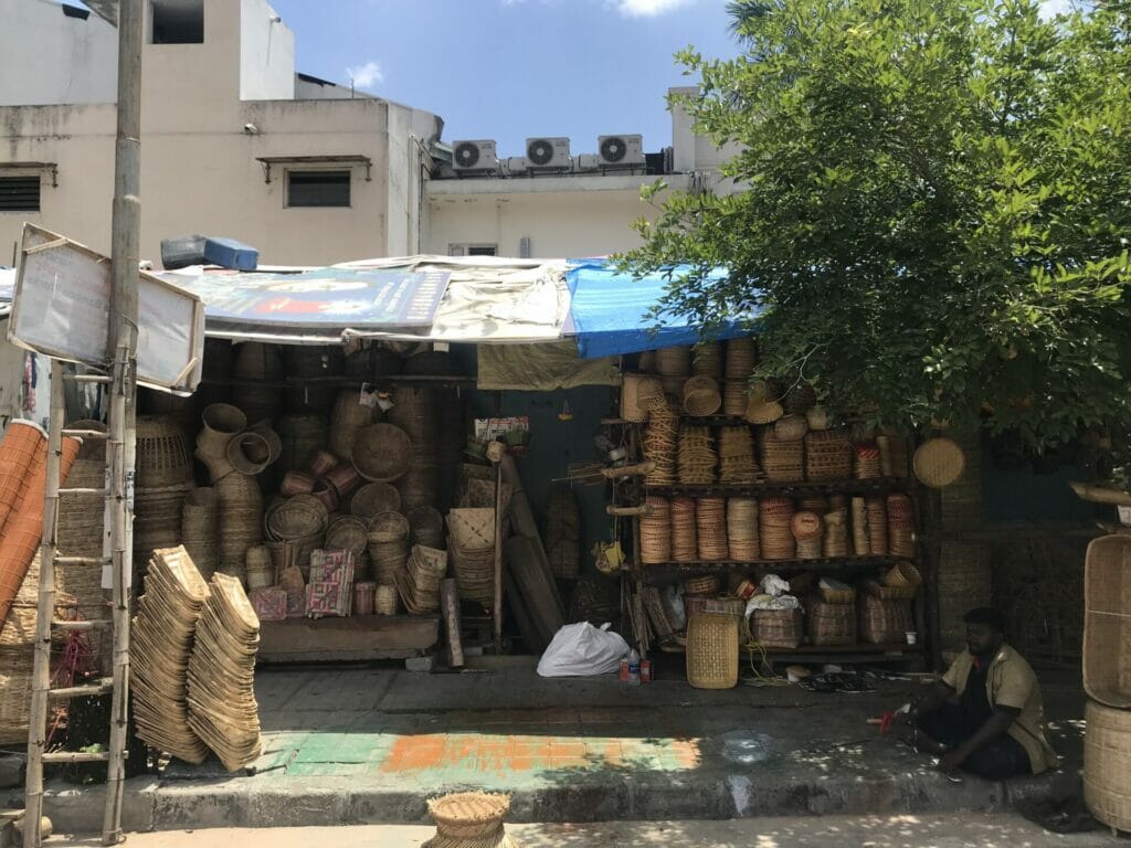 Baskets and other bamboo products on display in KR road