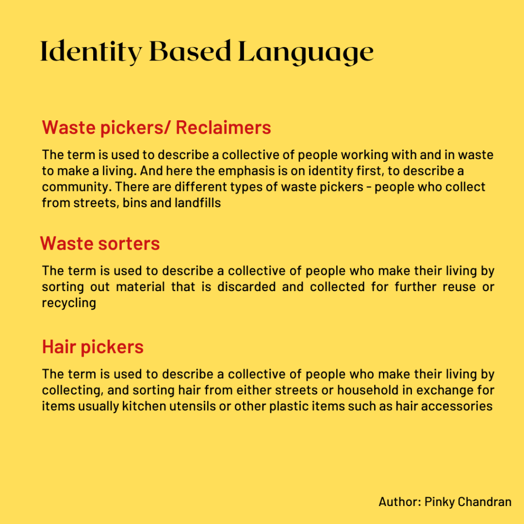 Poster showing identity-based terms for waste workers