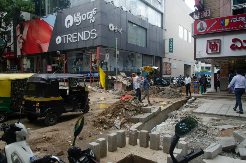 Ongoing revamp work in Gandhi Bazaar