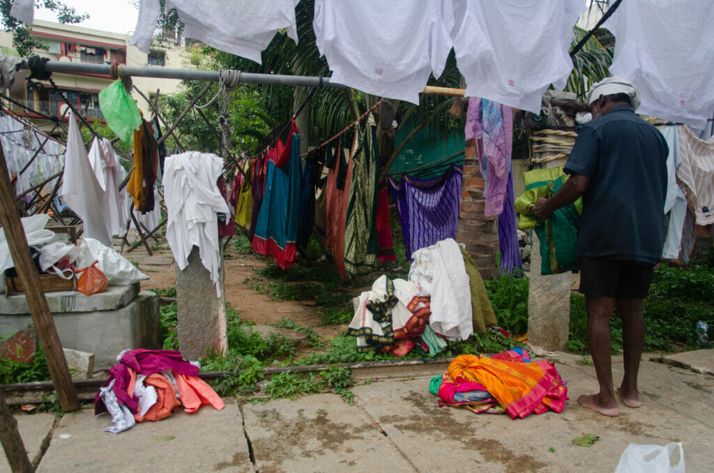 Clothes being put up to dry in the dhobi ghats