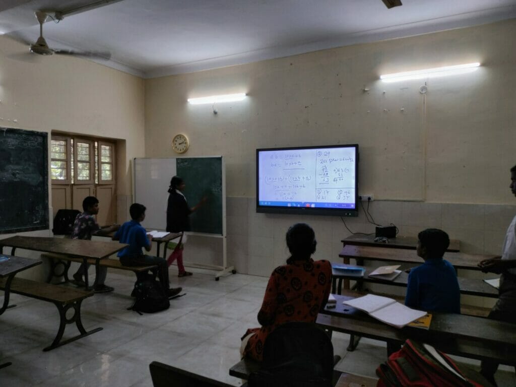 A classroom with smart boards