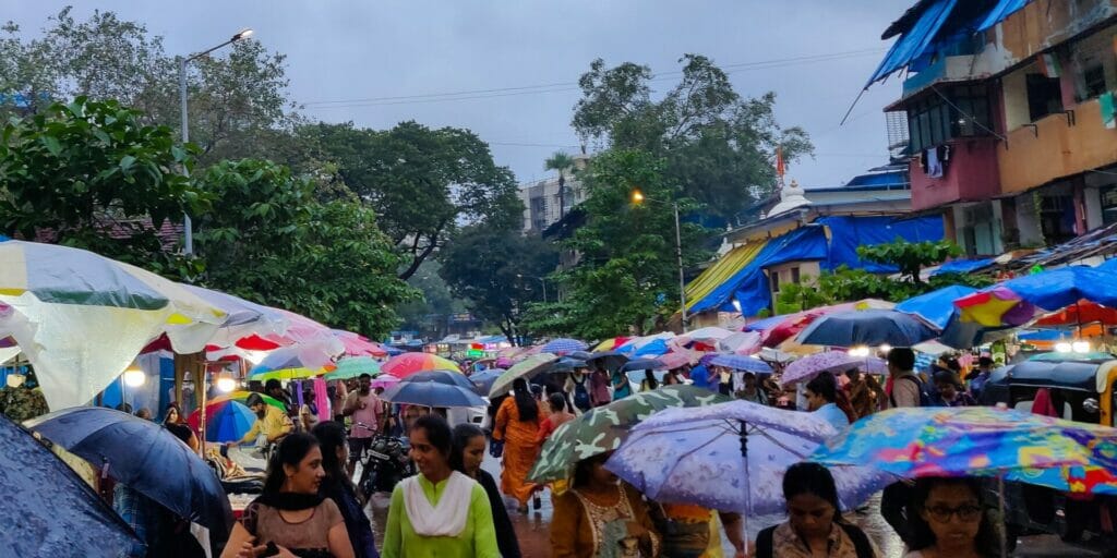 A market street in Mulund on a rainy evening. 