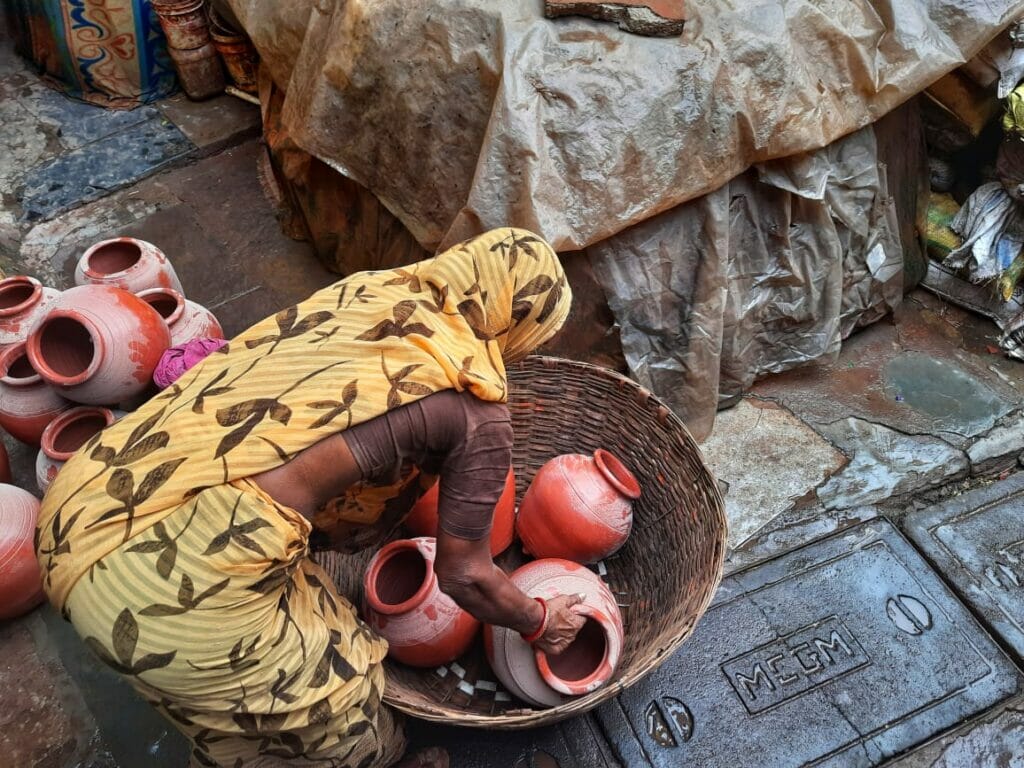 All set to carry the heavy weight of pots and sell them to shopkeepers. Pic: Stephin