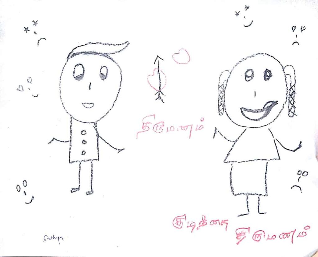A drawing by children on child marriages in resettlement areas of Chennai