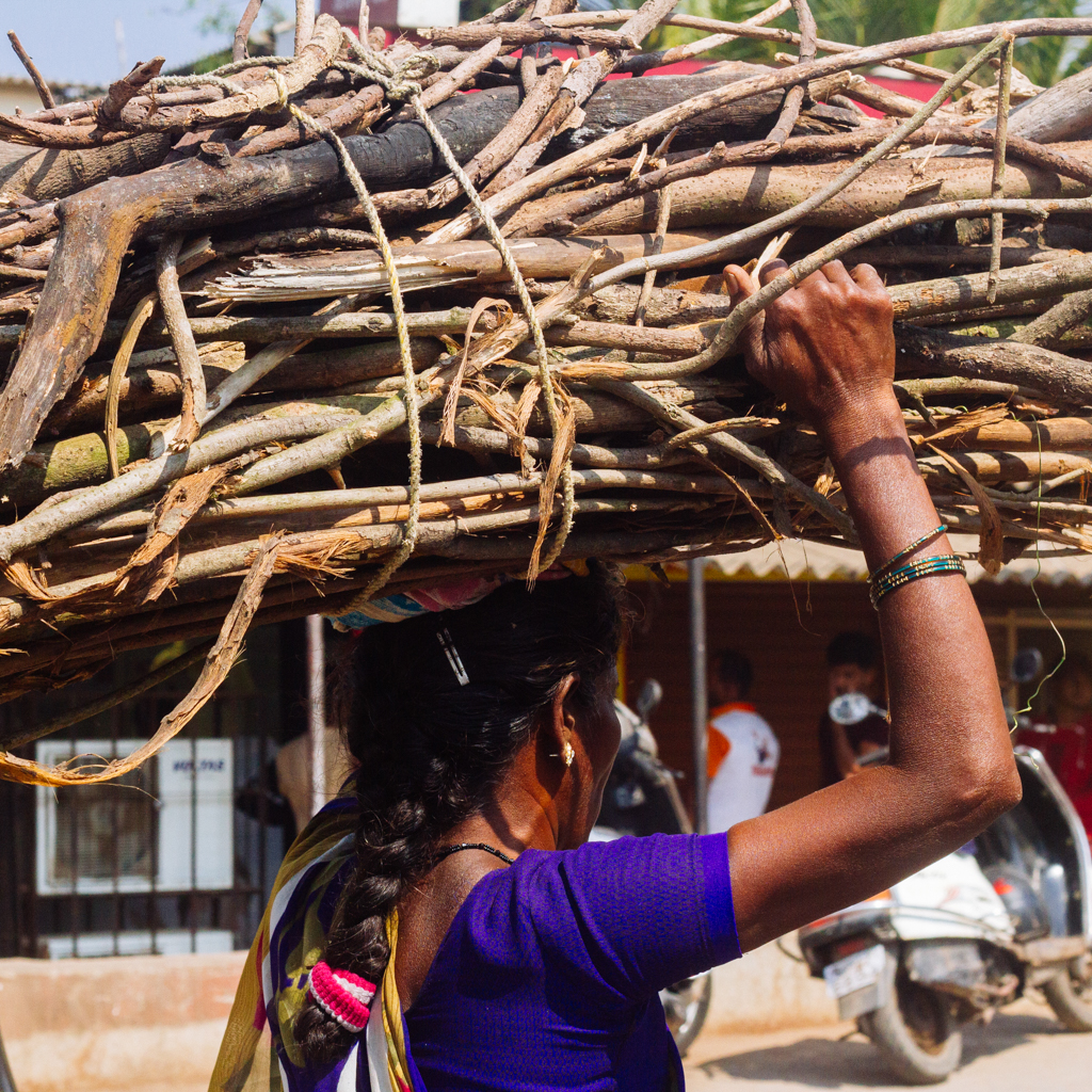 Women carrying firewood for their needs. 