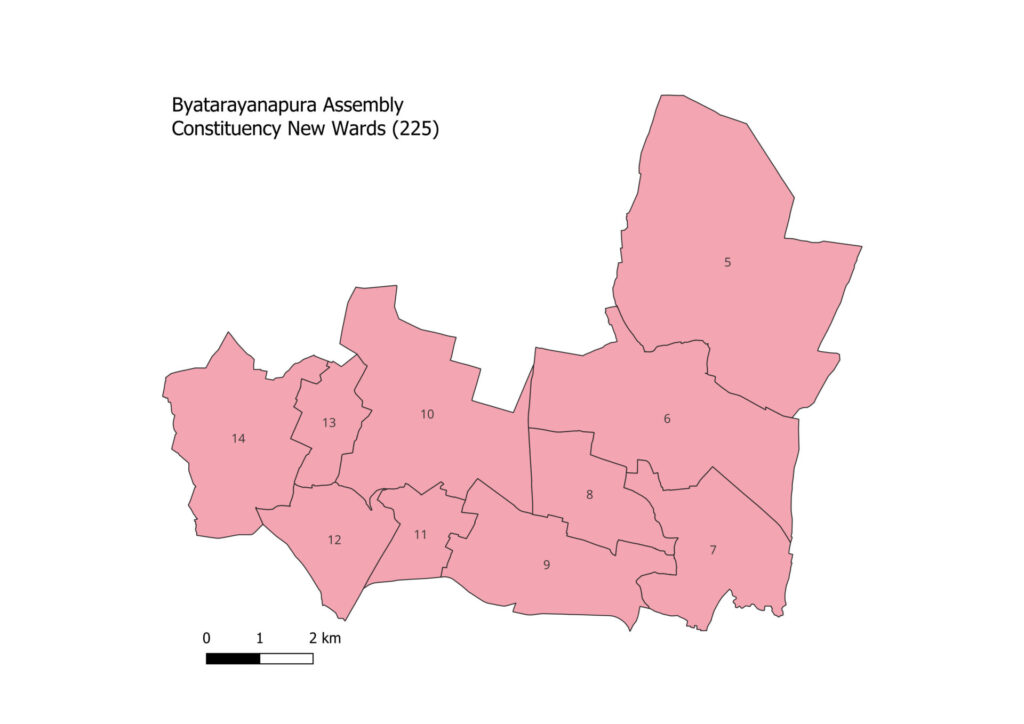 Map showing new ward boundaries for Byatarayanapura constituency