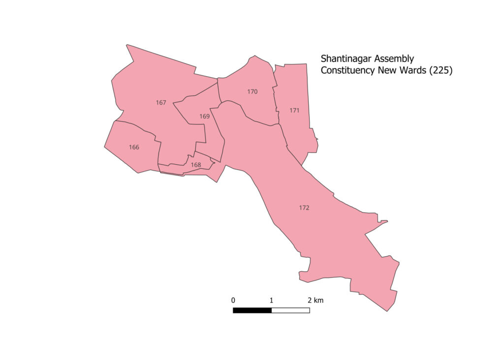 Map showing new ward boundaries for Shantinagar constituency. 