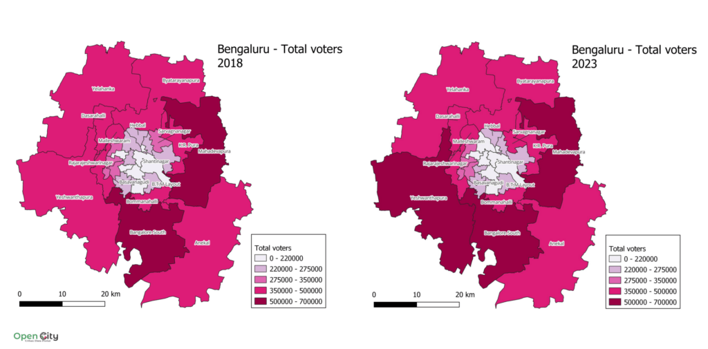 maps of change in number of voters between 2018 and 2023. 