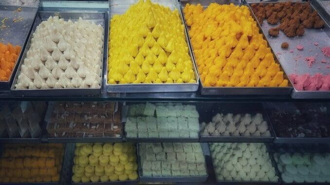 Sweet shop at Lower Parel selling a variety of sweets. The speciality of the Ganpati season are Modaks. They come in different shapes and colors. Pic: Stephin Thomas