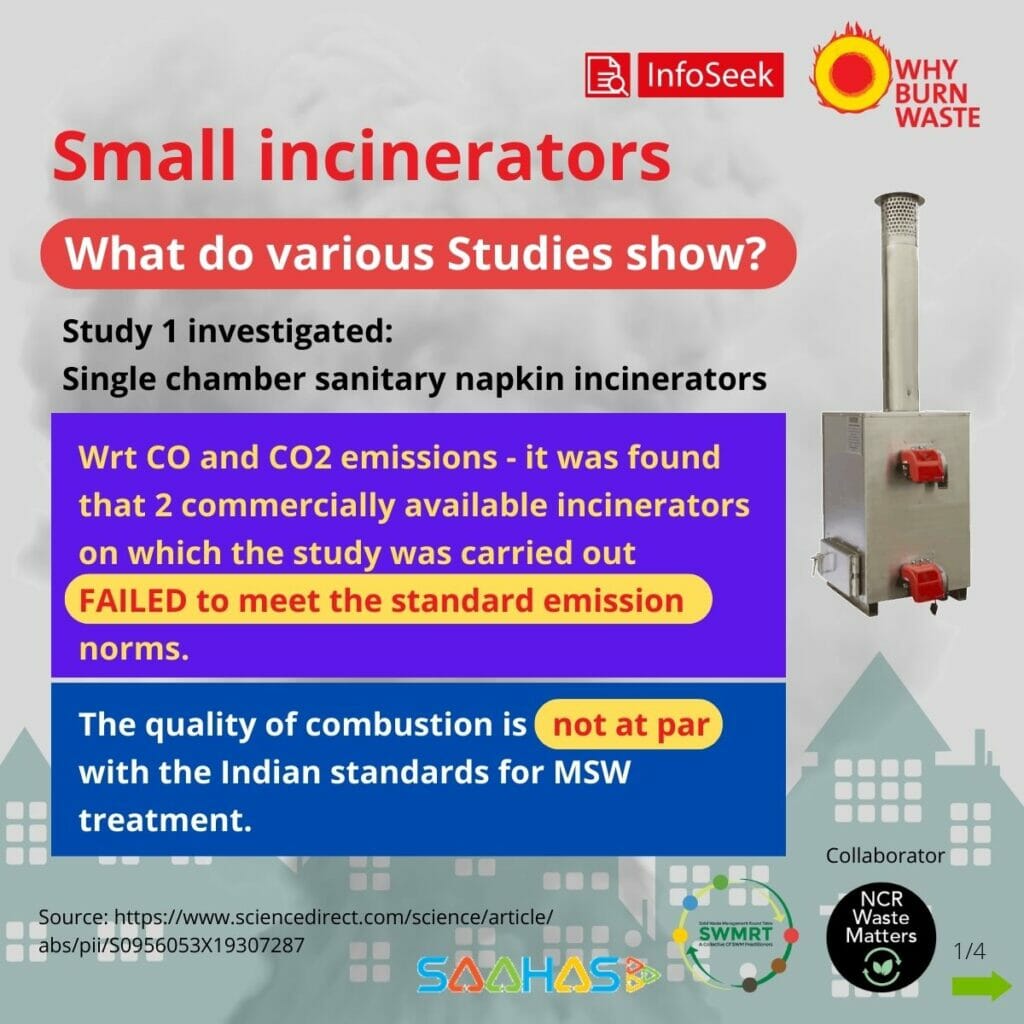 Poster highlighting important findings from various studies on small incinerators