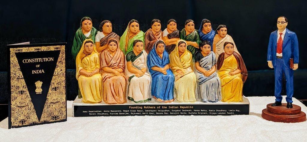 Founding Mothers of the Constitution and BR Ambedkar's gombe dolls. https://www.facebook.com/photo?fbid=10227419302680992&set=pcb.10227419306241081