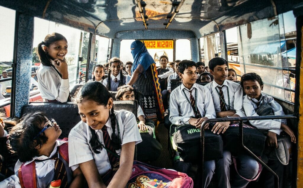 Children in a school bus