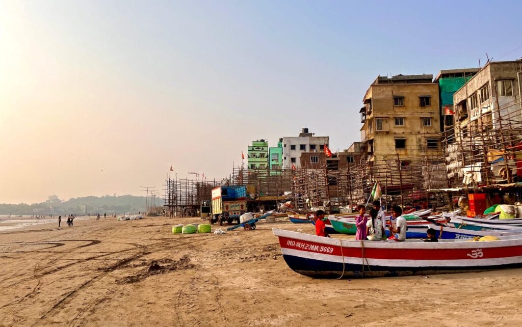 Residential building structures constructed at the Versova coast by the Koliwadas.