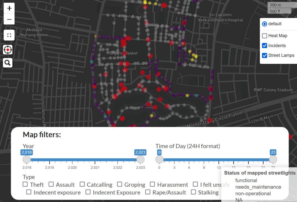 Map of unsafe areas in Bengaluru