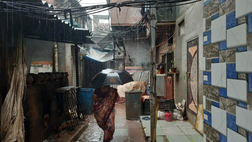 Dharavi's Kumbharwada on an extremely heavy rainy day. Pic: Stephin