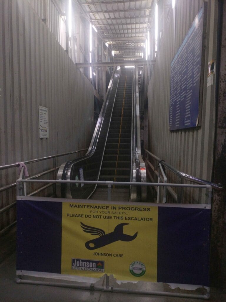Escalators under maintenance hinder mobility for the disabled