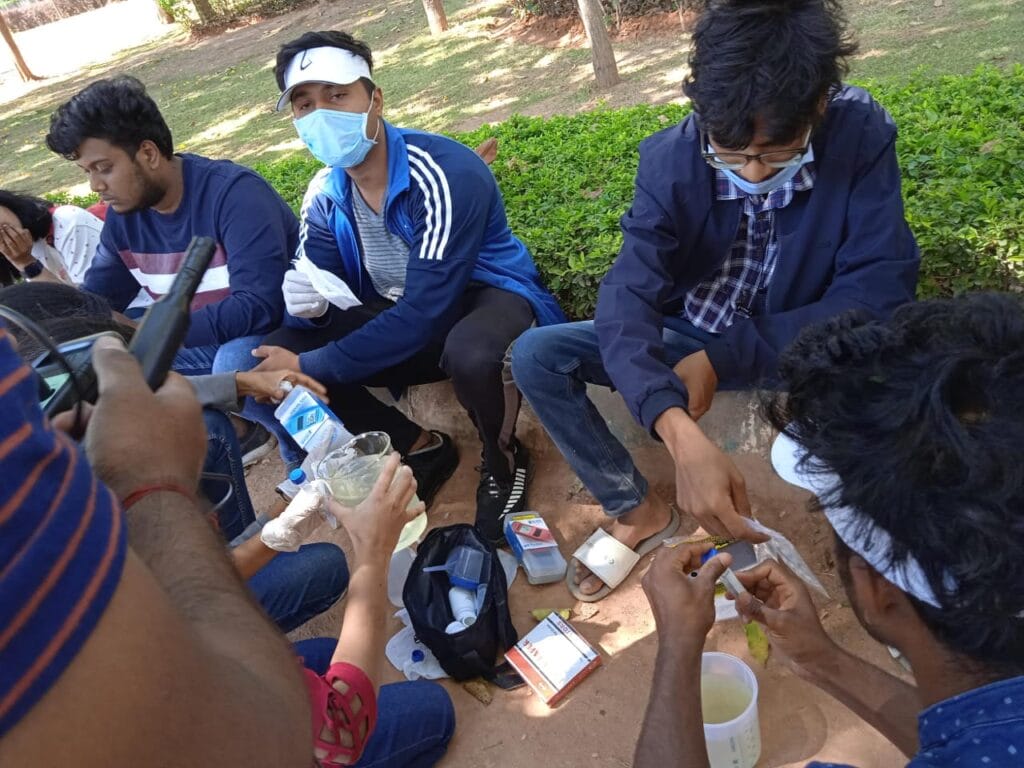 Students performing water analysis