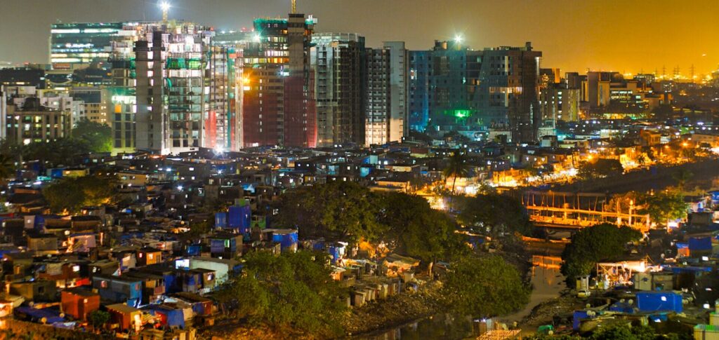 night view of BKC and dharavi